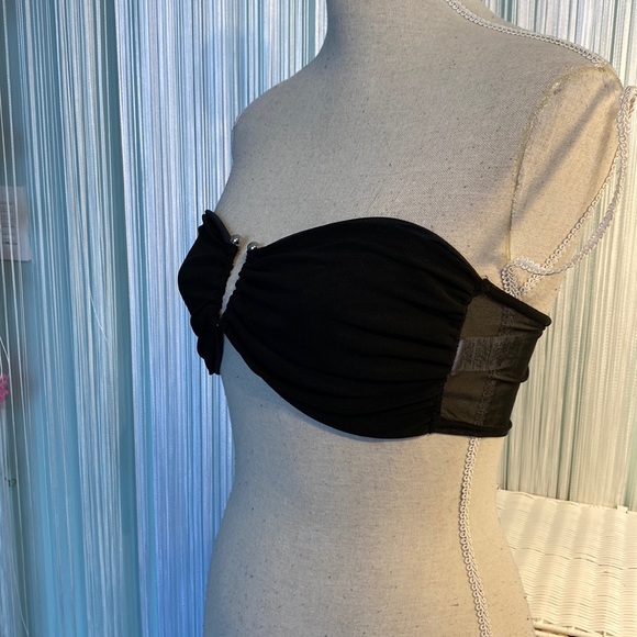 Pretty Little Thing Black Mesh Ring Detail Bandeau Top Size 6 NWT - Picture 6 of 17